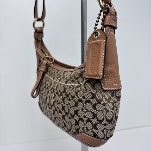 Coach Jacquard Logo Zip Top Baguette Convertible Shoulder Bag Brown - Picture 4 of 9